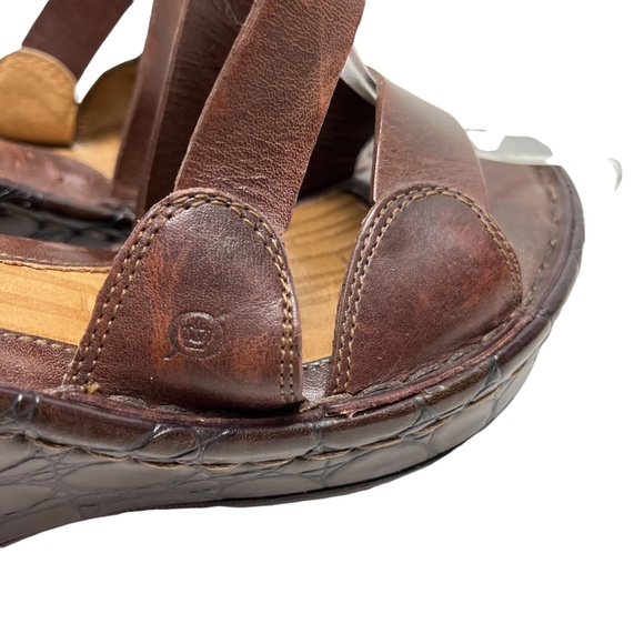 BORN Genuine Leather Strappy Wedge Sandals Slingback Warm Brown Shoes sz 10 - Picture 4 of 16